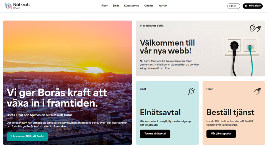 Startsida med bilder, text och länkar för natkraftboras.se