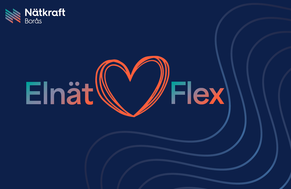 En mörkblå platta med texten elnät hjärta flex.